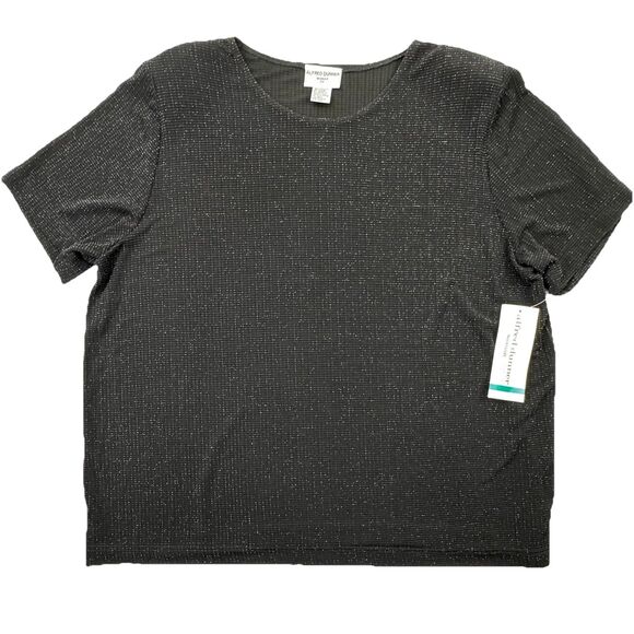 Alfred Dunner Woman 2X Black Metallic Shimmer Short Sleeve Top NWT Holiday - Picture 2 of 8